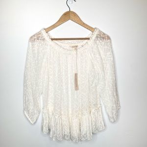 Rebecca Taylor Sheer Ivory Peasant Blouse NWT